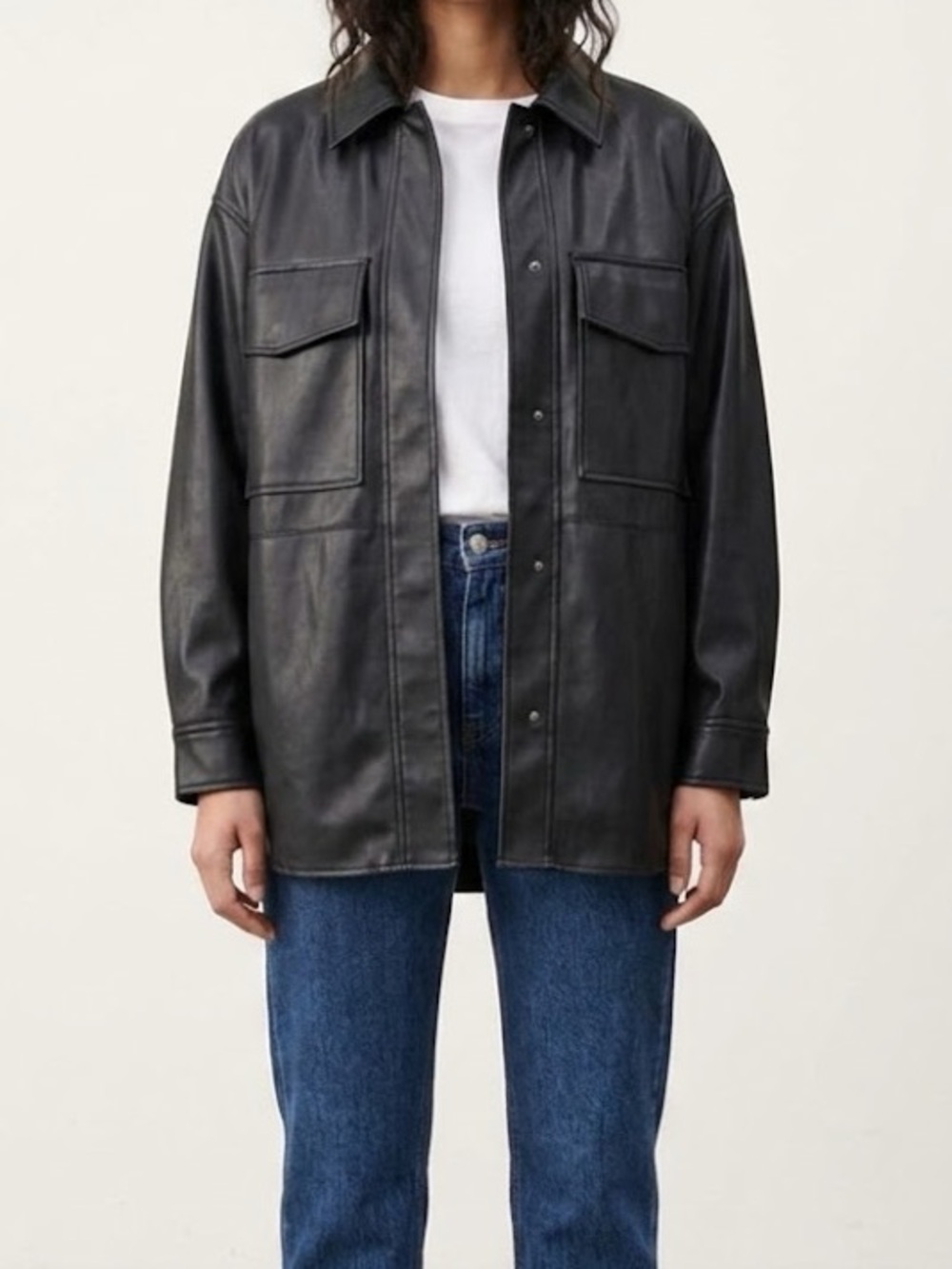 Zara Black Vegan Leather Snap Button Coat Medium
